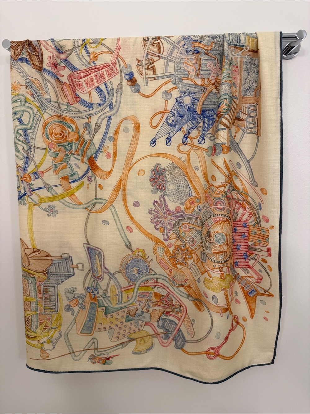 Hermes Cream Multicolor Silk-Blend Scarf